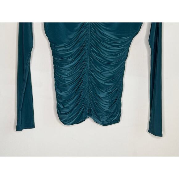Naked Wardrobe Ruched Long Sleeve Off Shoulder Blouse Top Teal Blue Women's M - Picture 8 of 8